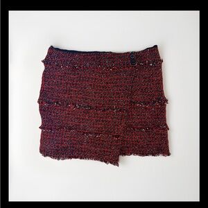 CARLISLE Wool Blend Wrap Mini Skirt Women Size 18 Classic Fringe Red Black White